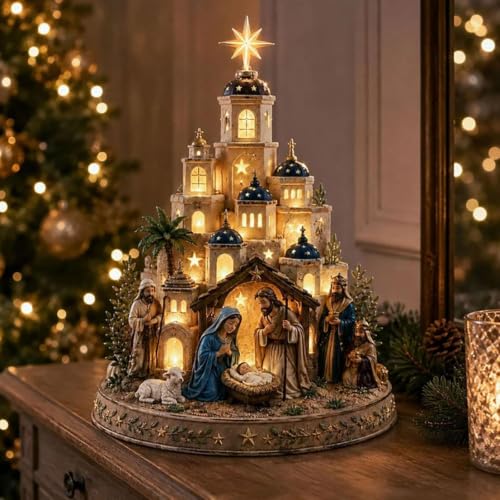 Lighted Nativity Scene Church Tower - Christmas Tabletop Decor - 1PC