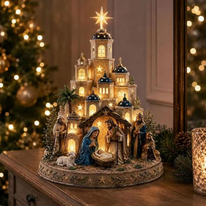 Lighted Nativity Scene Church Tower - Christmas Tabletop Decor - 1PC