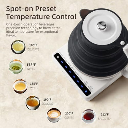 Food Grade Silicone Travel Kettle with Temperature Control - Black, 0.55L