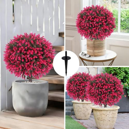 Artificial Eucalyptus Topiary Ball Trees Set of 2 - 24 Inch with Ground Spikes - Faux Garden Decor