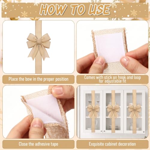 Christmas Linen Ribbon Bows for Cabinets - Yellow, 78.7 Inches, Set of 15