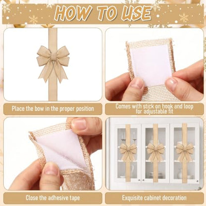 Christmas Linen Ribbon Bows for Cabinets - Yellow, 78.7 Inches, Set of 15