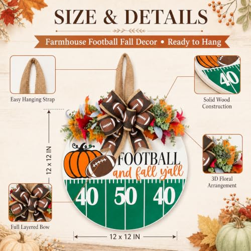 Fall Door Sign for Front Door - White Wooden Football Wreath Decor - Autumn Welcome Sign