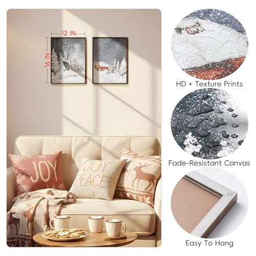 Snowy Cabin Christmas Canvas Wall Art 12x16 Inches - Framed Holiday Decor