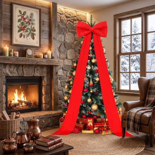 Extra Large Satin Christmas Tree Topper Bow 118in Red Streamers