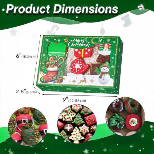 48PCS Christmas Clear Window Strawberry Cookie Boxes - Multi Pattern, 9x6x2.5 Inches