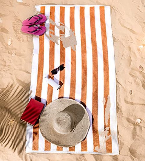 American Soft Linen Beach Towel, Cabana Striped 100% Cotton Pool Towels, 30x60 in Oversized Beach Towels, Soft Absorbent Sand Free Swim Towels, Orange