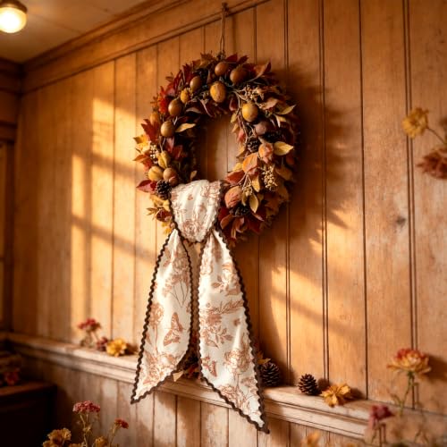 Fall Floral Wreath Sash for Front Door Decor Butterfly & Flower Design