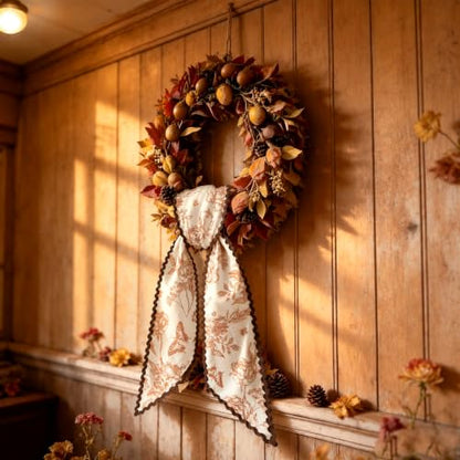 Fall Floral Wreath Sash for Front Door Decor Butterfly & Flower Design