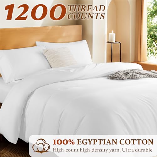 White Cotton King Duvet Cover Set - 1200 Thread Count Luxury Bedding