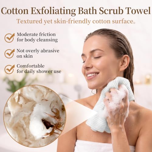 Japanese Exfoliating Shower Towel Cotton for Women - White, 1 Pack