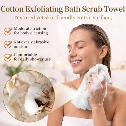 Japanese Exfoliating Shower Towel Cotton for Women - White, 1 Pack