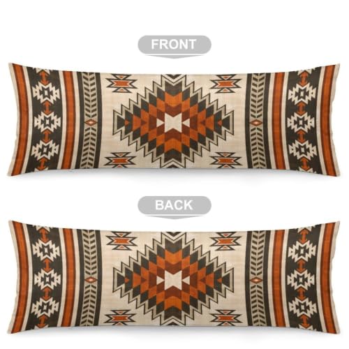 Aztec Burnt Orange Body Pillow Cover with Zipper - 54x20 Inches
