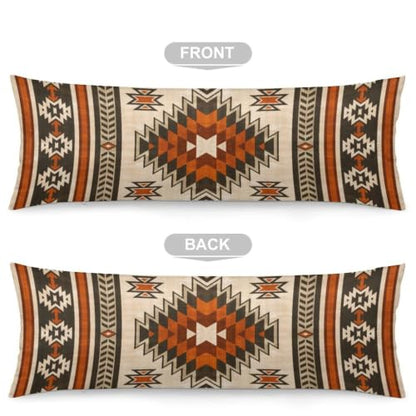 Aztec Burnt Orange Body Pillow Cover with Zipper - 54x20 Inches