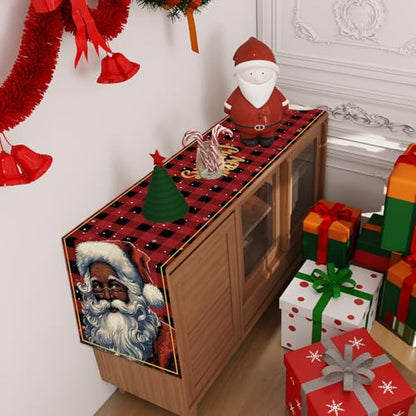 Black Santa Christmas Table Runner Xmas Winter Holiday Decorations - Red & Black, 13" x 72"