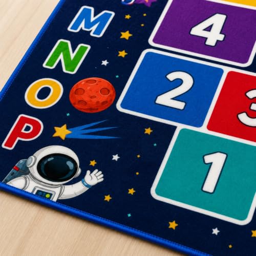 Space Hopscotch Mat for Kids, ABC Play Rug for Boys Room 2x5ft - Color 3