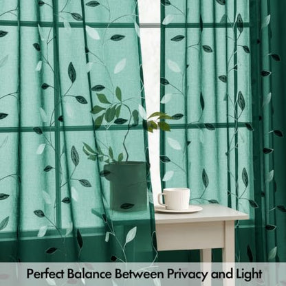MIULEE Christmas Hunter Green Sheer Curtains Leaf Patterned 52"W x 96"L, Pack of 2