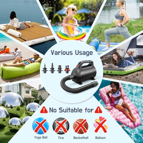 600W Electric Air Pump for Inflatables - Black, AC Inflator Deflator for Pool Floats
