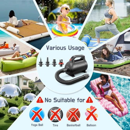 600W Electric Air Pump for Inflatables - Black, AC Inflator Deflator for Pool Floats