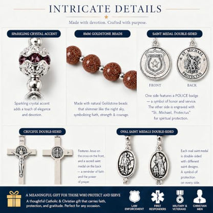 Catholic Rosary & Prayer Pen Set for First Responders - St. Michael Gold Sandstone