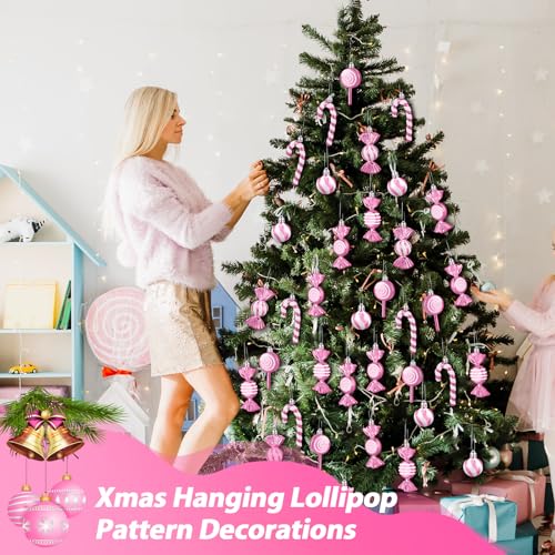 Liliful Pink White Candy Cane Ornaments Set - 30 Pcs Christmas Plastic Decorations (Variation: Pink White)