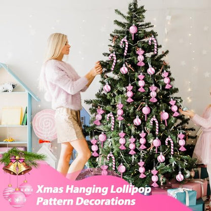Liliful Pink White Candy Cane Ornaments Set - 30 Pcs Christmas Plastic Decorations (Variation: Pink White)