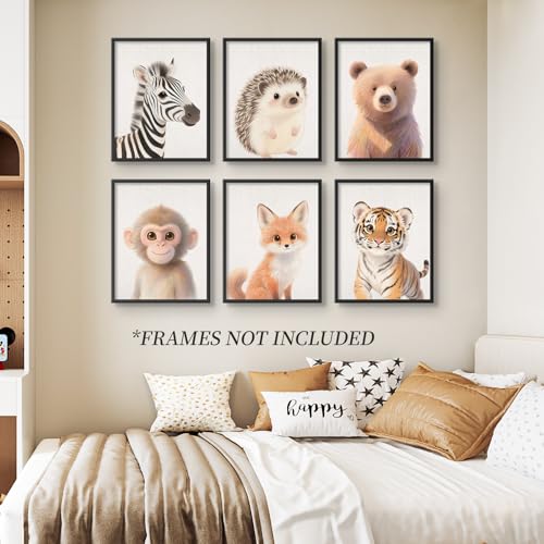 VOLIX Set of 6 Wall Art Unframed Jungle Animal Wall Hanging Decor for Kids Room, Nursery, Safari Themed Birthday Party, 8" x 10"