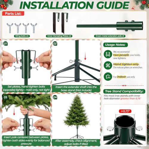 Christmas Tree Height Extender Pole with Clamp Plates - Fits 0.5-1.38 Inch Poles