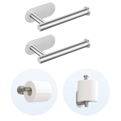 2 Packs Toilet Paper Holder No-Drill Self-Adhesive Towel Rack Stainless Steel Waterproof Rustproof Roll Paper Holder for Bathroom Washroom RVs (Brushed Silver)