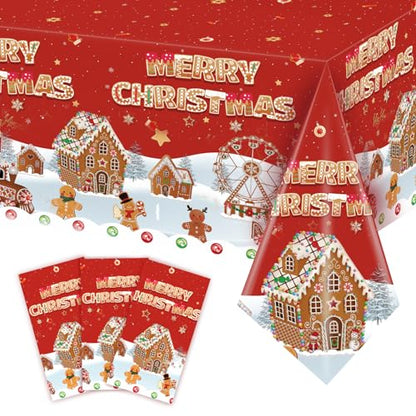 Gingerbread Man Christmas Tablecloth 54x108 Inch Disposable Plastic Holiday Decor