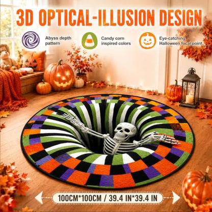 Halloween 3D Optical Illusion Rug Candy Corn Abyss Round Mat C