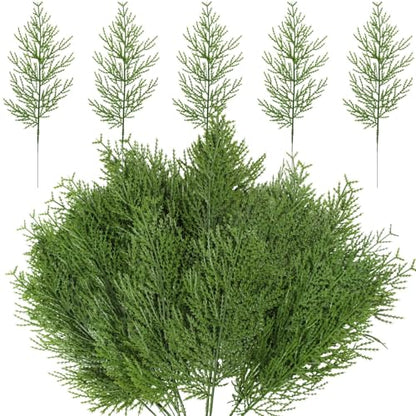 Christmas Greenery Stems - 60 Faux Cedar Sprigs for Holiday Decor - Green / 60