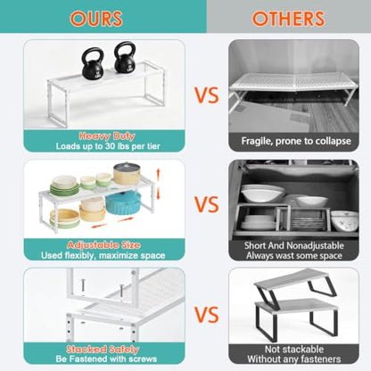 Expandable Adjustable Kitchen Shelf Organizer - Stackable Metal Storage Racks, 30LBS Capacity, 15.5-25.5 Inches