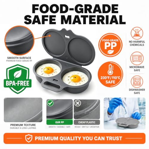 Microwave Egg Poacher for 2 Eggs, Food-Grade PP, Quick Heat & Easy Cleanup