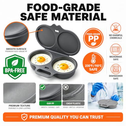 Microwave Egg Poacher for 2 Eggs, Food-Grade PP, Quick Heat & Easy Cleanup