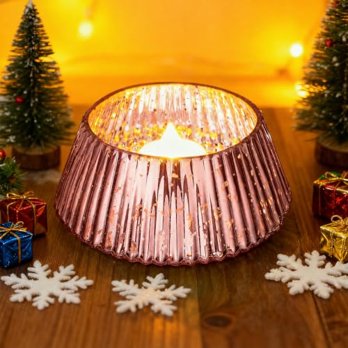 Pink Christmas Tree Candle Jars Set - 10 oz Mercury Glass Holiday Decor - Vesici