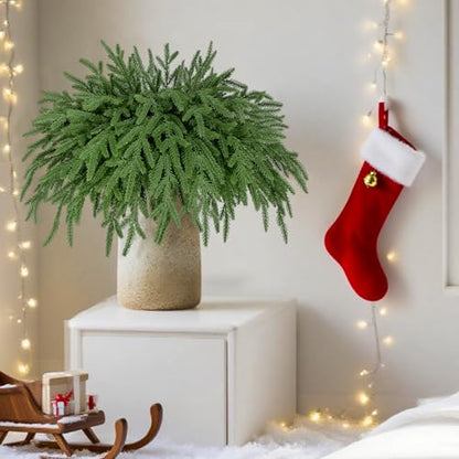 12 Pcs 18 Inch Real Touch Norfolk Pine Christmas Stems - Fake Holiday Greenery