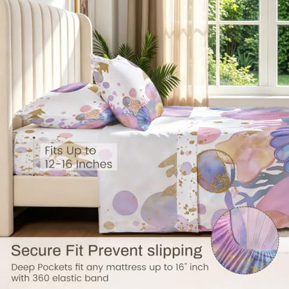 White Gold Mermaid Queen Bedding Set - 4 Piece Underwater Girl Sheet Set