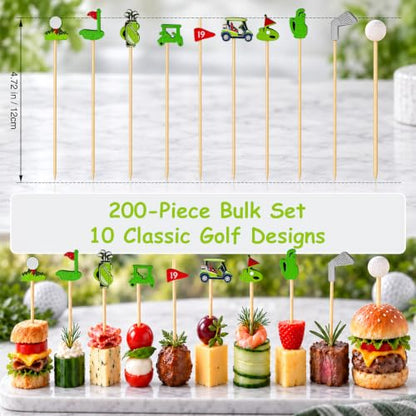 Golf-Themed Cocktail Picks - 200 Bamboo Appetizer Skewers for Parties