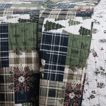 WDCOZY Reversible Christmas Cotton Quilt Queen Size - Green, 90x96 Inches