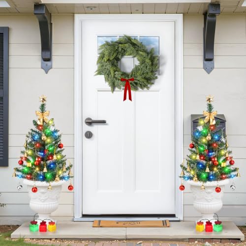 Mini Solar Christmas Trees Outdoor - 30 Inch, Multi-Color LED, 4 Pack, Green