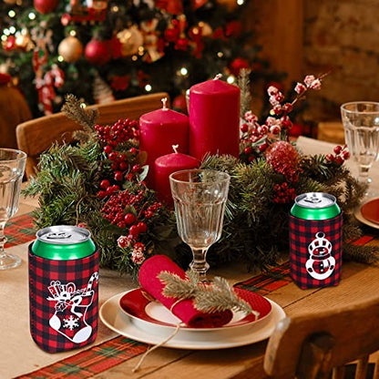 12 Pack Christmas Beer Can Sleeves with Holiday Designs - Hot Cold Drink Insulation