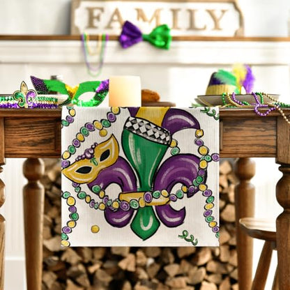 Irises Mask Carnival Mardi Gras Table Runner 13x120 Inches Purple for Holiday & Party Decor