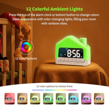 Kids Alarm Clock with White Noise Sleep Aid, Night Light & Snooze