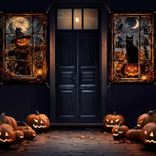 Halloween Window Cover 2PCS Pumpkin Cat Decorations Spooky Home Decor