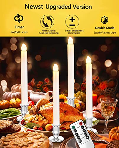 LED Window Candles Set 12 Pack with Remote & Silver Holders - Christmas Decor