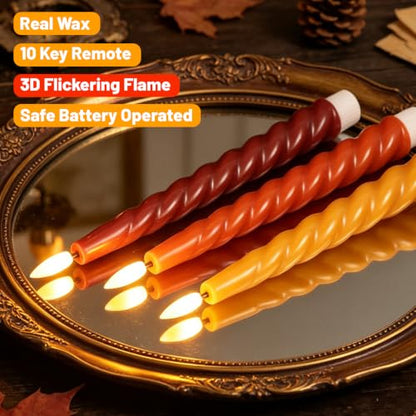 Wondise Fall Flameless Taper Candles with Remote - Autumn Decor, Battery Operated