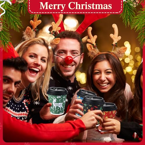 Christmas Coffee Cups with Lids 12 oz Ripple Wall Warm - 100 Pack
