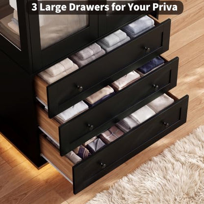 Gyfimoie Tall Armoire Wardrobe Closet with 2 Doors and 3 Drawers - Black Variation
