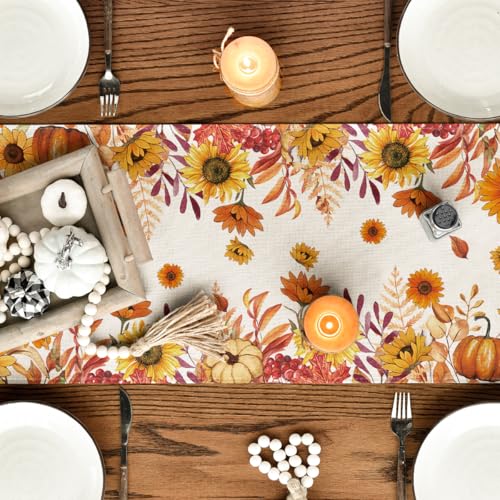 Fall Table Runner 13x72 Inch Orange Polyester Home Decor for Party & Dining